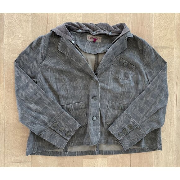 Gitano Brown Jacket with Hoodie Button-Up Coat Size 28W - Picture 1 of 5